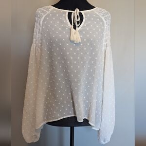 MINKPINK White Sheer Blouse with Tassel Tie